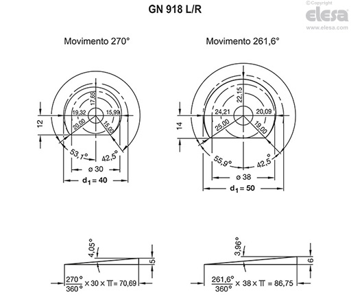 GN 918-KV - Leva inclinata, perno filettato